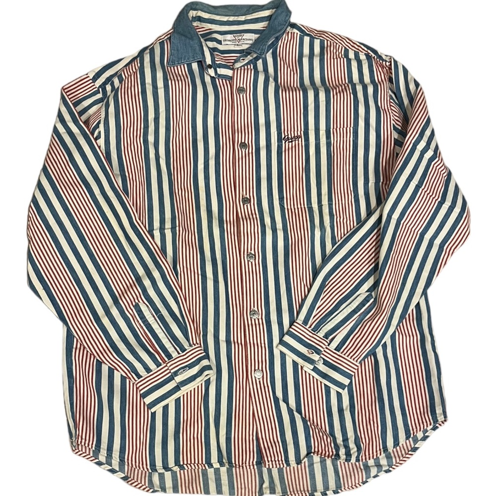 VTG 90s Guess by Georges Marciano Striped Long Sleeve Shirt Mens Sz Large